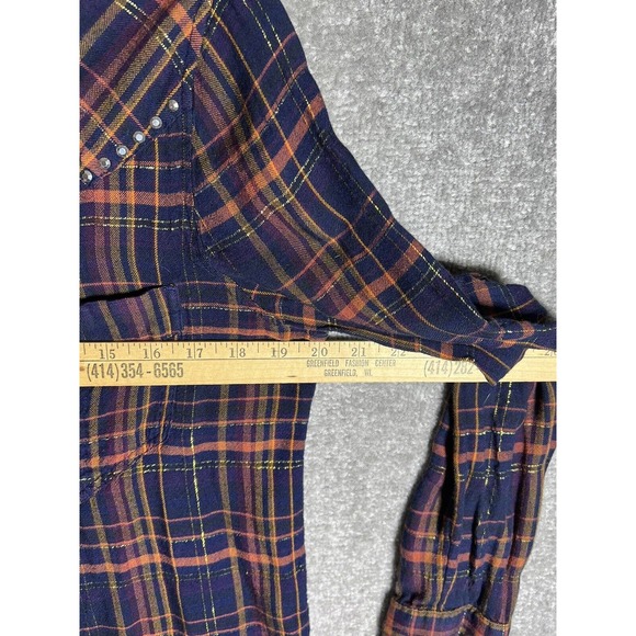 Express Boyfriend Plaid Metallic Long Sleeve Snap Front Shirt Womens Size Small - Picture 14 of 15